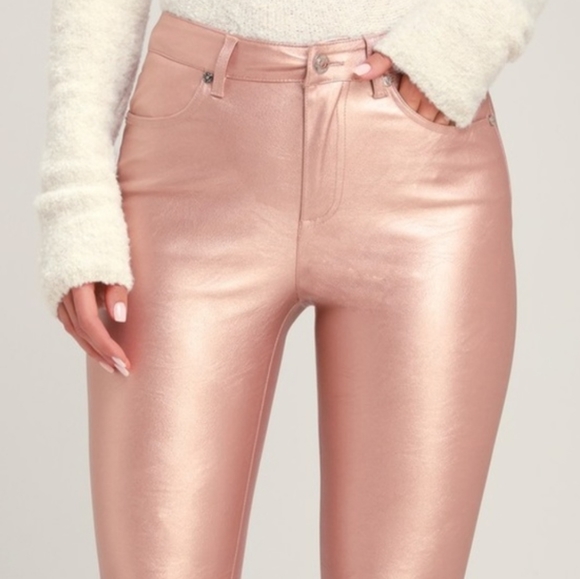 FREE PEOPLE Rose Pink Vegan Leather Skinny Jeans - Picture 2 of 5